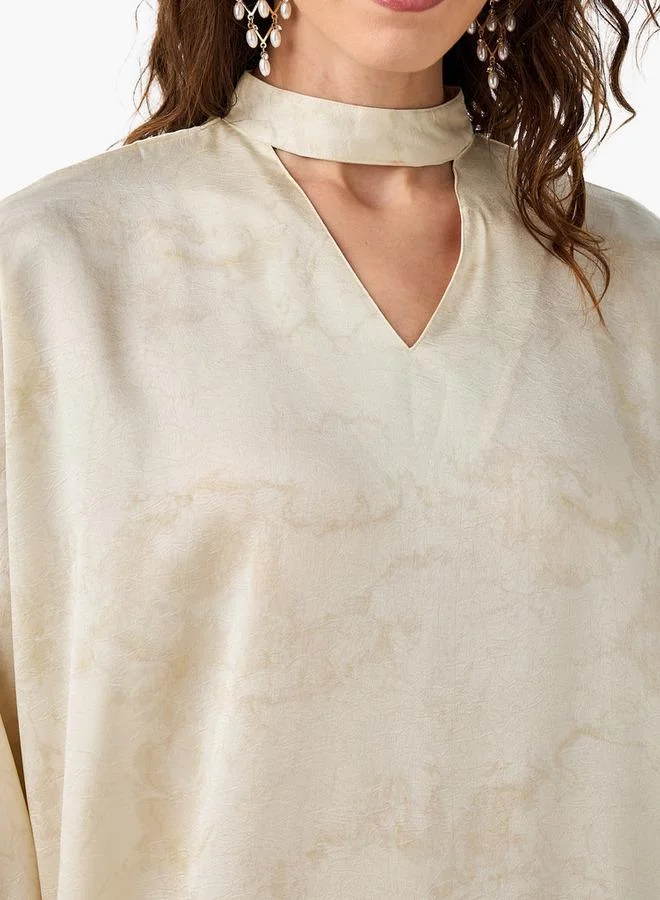 ايكونيك Iconic Printed Kaftan Dress with Keyhole Neck