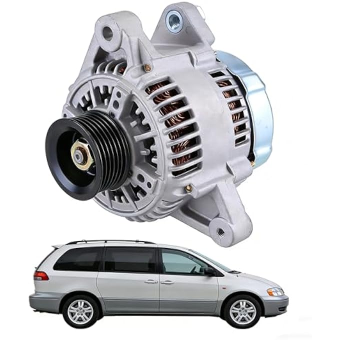 Hiolpen New Alternator Durable Alternator Car Accessories for Toyota Avalon 1998-1999 for Toyota Sienna V6 3.0L 1998-2003 27060-20090 12V 100A 6-Groove Pulley Clockwise Alternator - Image 1