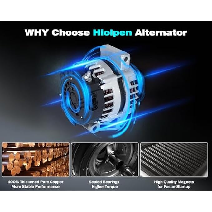 Hiolpen New Alternator Durable Alternator Car Accessories for Toyota Avalon 1998-1999 for Toyota Sienna V6 3.0L 1998-2003 27060-20090 12V 100A 6-Groove Pulley Clockwise Alternator - Image 5