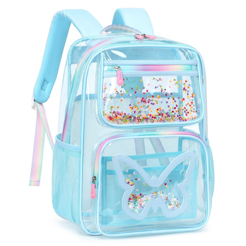 KIDNUO Clear Backpack for SchoolLarge Bookbag Heavy Duty See Through Butterfly Backpacks for Girls Stadium Approved Daypack Transparent Shoulder Bags for StudentsTeensWomenWorkTravelConcert Blue - Image 2