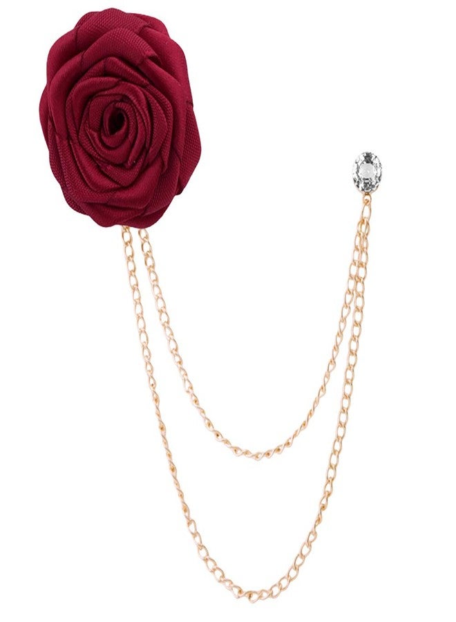 MXUHUI Fashion Bridegroom Wedding Brooches Cloth Art Hand-Made Rose Flower Brooch Lapel Pin Badge Tassel Chain Men's Suit Accessories, Metal, crystal - Image 1