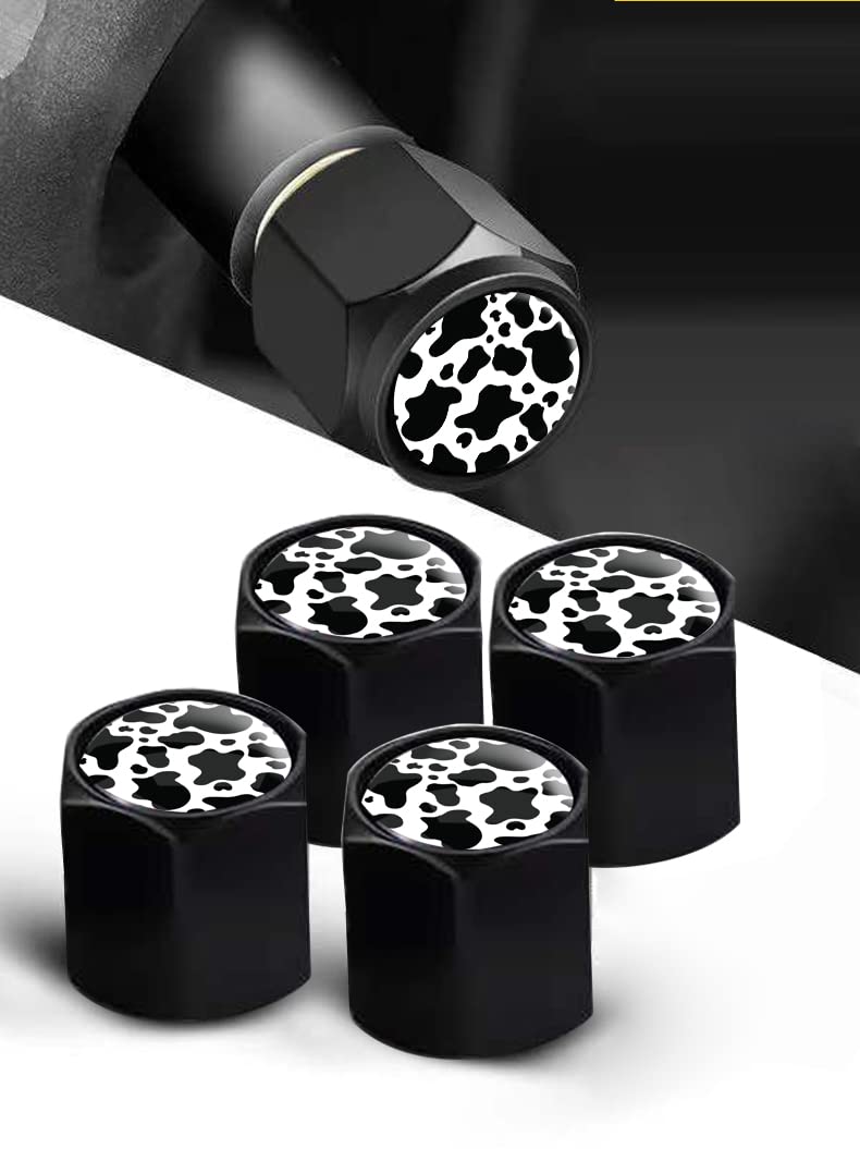 Txocouk 4 Pack Tire Valve Stem Caps Cover Car Accessories,Cute Airtight Dust Proof Covers for Cars, Trucks, SUVs,Bikes, Motorcycles, Bicycles(Black White Cow Skin) - Image 3