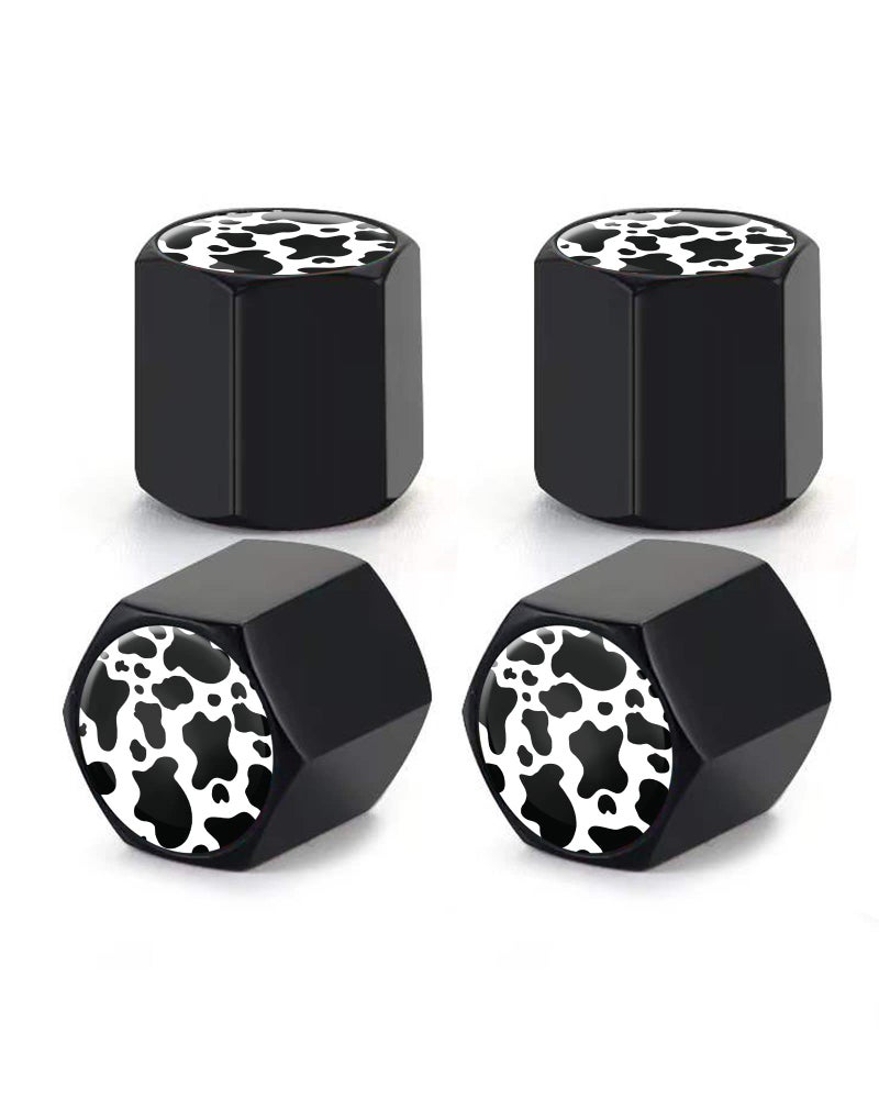 Txocouk 4 Pack Tire Valve Stem Caps Cover Car Accessories,Cute Airtight Dust Proof Covers for Cars, Trucks, SUVs,Bikes, Motorcycles, Bicycles(Black White Cow Skin) - Image 1