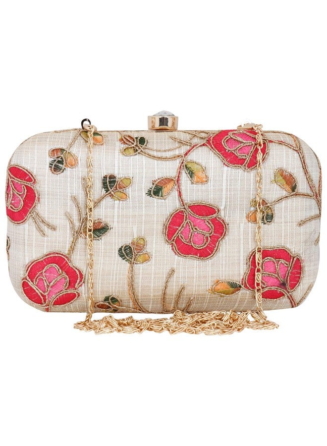 Anekaant Women's Synthetic Minaudi�re Evening Clutch Bag (Off White and Multicolour) - Image 1
