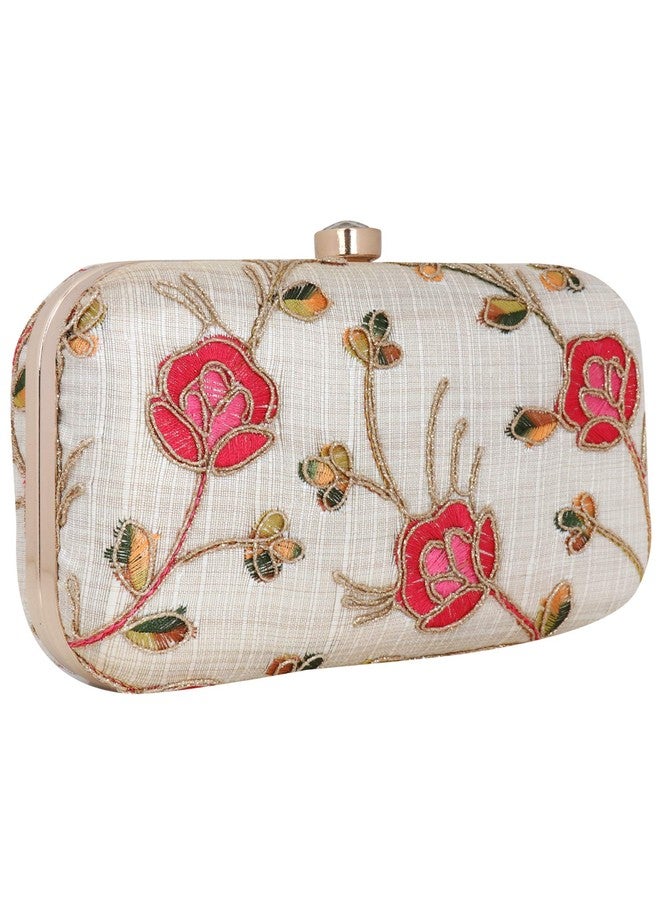 Anekaant Women's Synthetic Minaudi�re Evening Clutch Bag (Off White and Multicolour) - Image 2