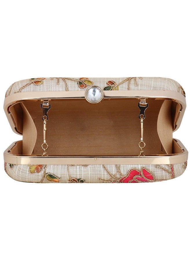 Anekaant Women's Synthetic Minaudi�re Evening Clutch Bag (Off White and Multicolour) - Image 4