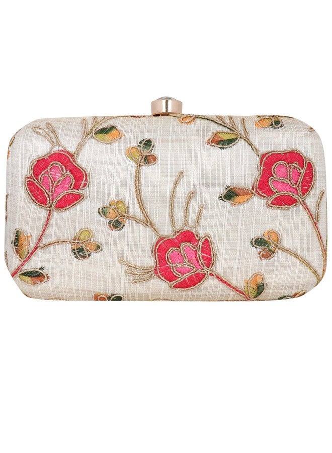 Anekaant Women's Synthetic Minaudi�re Evening Clutch Bag (Off White and Multicolour) - Image 3
