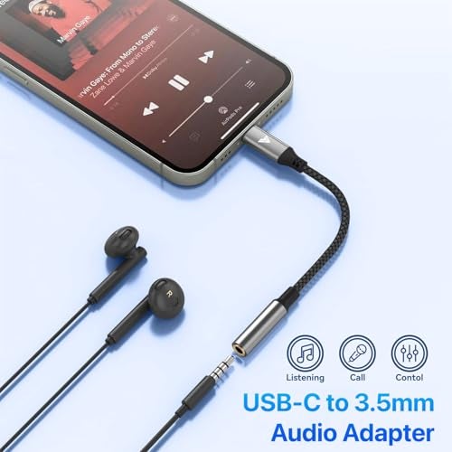 DR VAKU® SonicPro Type C to 3.5 mm Jack Digital Audio DAC 24bit/96KHz 3.5mm Connector Aux Cable,Headphone,Earphone USB C Converter/Adapter for Samsung, Oneplus, iPhone 17/16/15,Other Phone-Black - Image 2