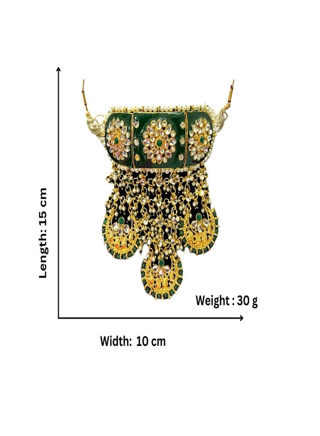 اكسيشر مجموعة ACCESSHER Green Meenakari Rajwadi قلادات الزفاف مع أقراط Jhumki، Maangtikka وداعم غير مرئي لـ Maangtikka الثقيلة | للنساء والفتيات. - Image 5