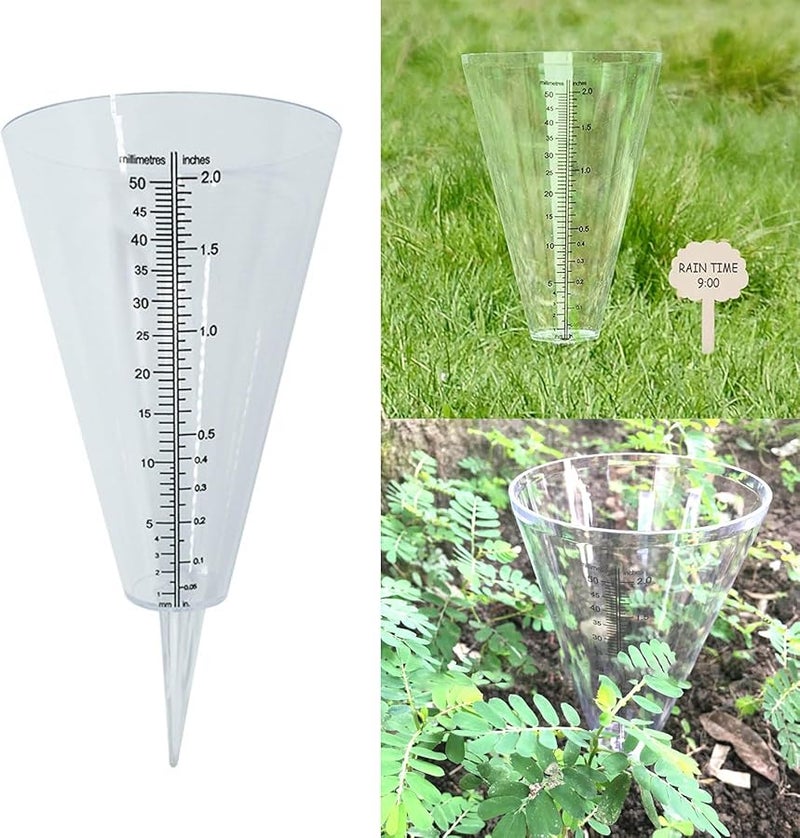 مقياس المطر المخروطي الشفاف للحدائق، جهاز قياس هطول الأمطار الخارجي للنباتات - Image 3