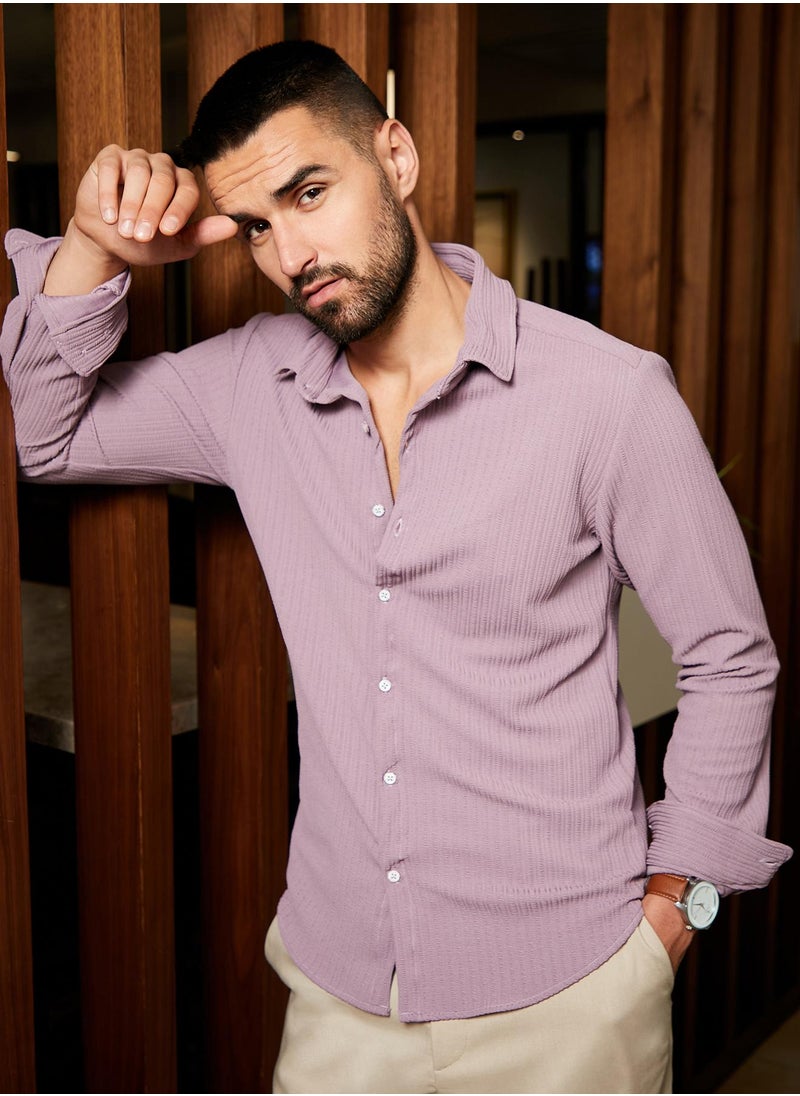 كامبوس سوترا - Men's Lavender Stripe-Creased Shirt - Image 1