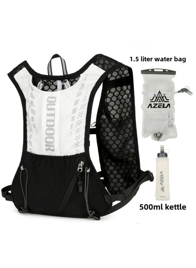Generic Large Capacity Water-repellent Mountaineering Bag For Men And Women Outdoor Travel Lightweight Backpack Hiking Cross-country Marathon Water Bag-Colour:Black With White-Capacity:Backpack + 500ml Water Bottle - Image 2