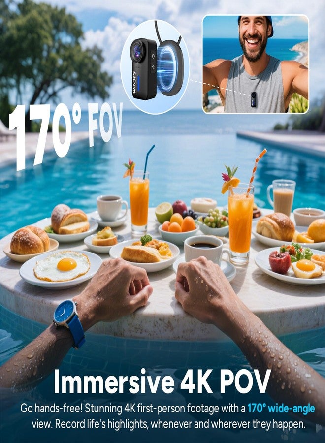 أس جي كام كاميرا SJCAM C110Plus بسعة 64 جيجابايت، كاميرا جسم، كاميرا 4K مغناطيسية بزاوية رؤية 170 درجة، تثبيت سداسي المحاور، مقاومة للماء حتى عمق 30 مترًا، كاميرا جسم قابلة للارتداء للرياضة والتزلج وركوب الدراجات، هدية مثالية للأطفال، حامل للخوذة، لون أسود - Image 3