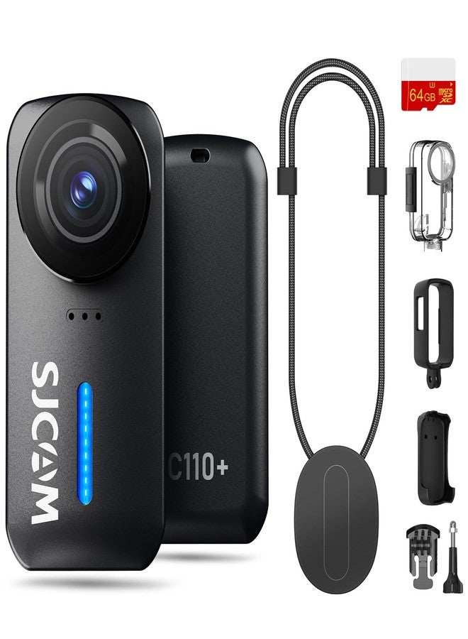 أس جي كام كاميرا SJCAM C110Plus بسعة 64 جيجابايت، كاميرا جسم، كاميرا 4K مغناطيسية بزاوية رؤية 170 درجة، تثبيت سداسي المحاور، مقاومة للماء حتى عمق 30 مترًا، كاميرا جسم قابلة للارتداء للرياضة والتزلج وركوب الدراجات، هدية مثالية للأطفال، حامل للخوذة، لون أسود - Image 1