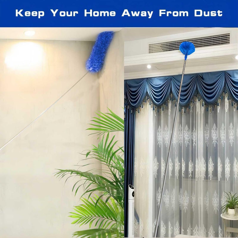 Buysenton Cobweb Duster with Extension Pole, Washable Cleaning Duster Kit with 3 Duster Heads, Cobweb Duster, Corner Brush, 15-100 Inch Long Aluminum Telescoping Pole for Ceiling Fan (Blue) - Image 3