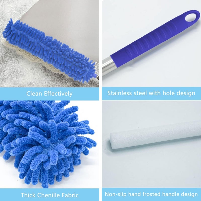 Buysenton Cobweb Duster with Extension Pole, Washable Cleaning Duster Kit with 3 Duster Heads, Cobweb Duster, Corner Brush, 15-100 Inch Long Aluminum Telescoping Pole for Ceiling Fan (Blue) - Image 4