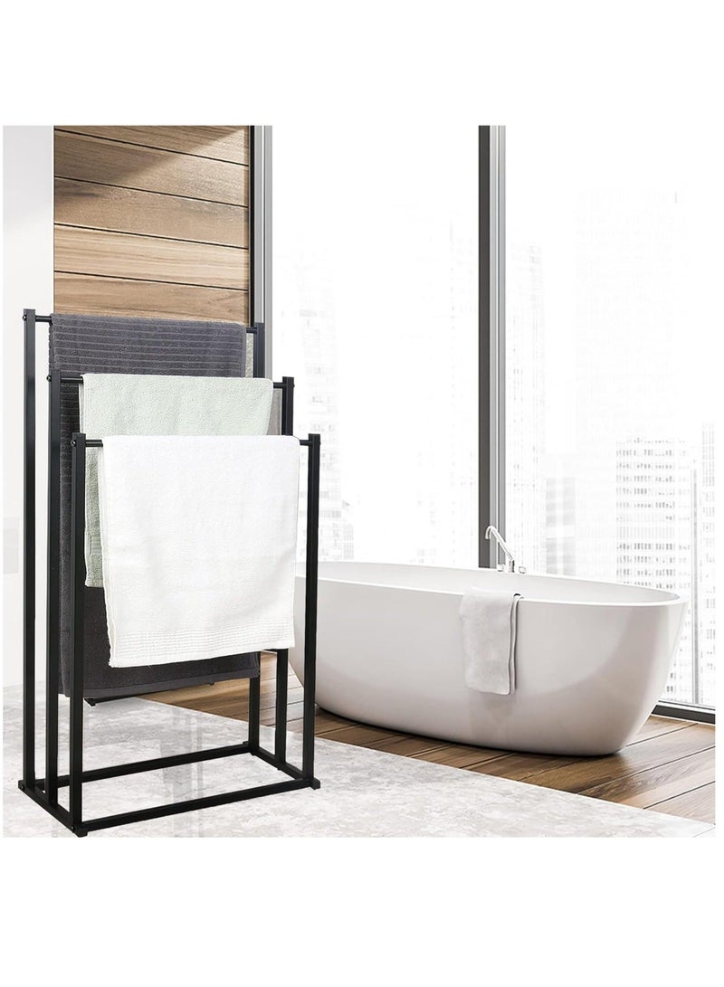 رف مناشف معدني قابل للطي بسعة كبيرة من 3 طبقات، حامل مناشف سلم معدني مطلي مضاد للصدأ، حامل تجفيف، رف منظم حمام الحمام لتوفير المساحة