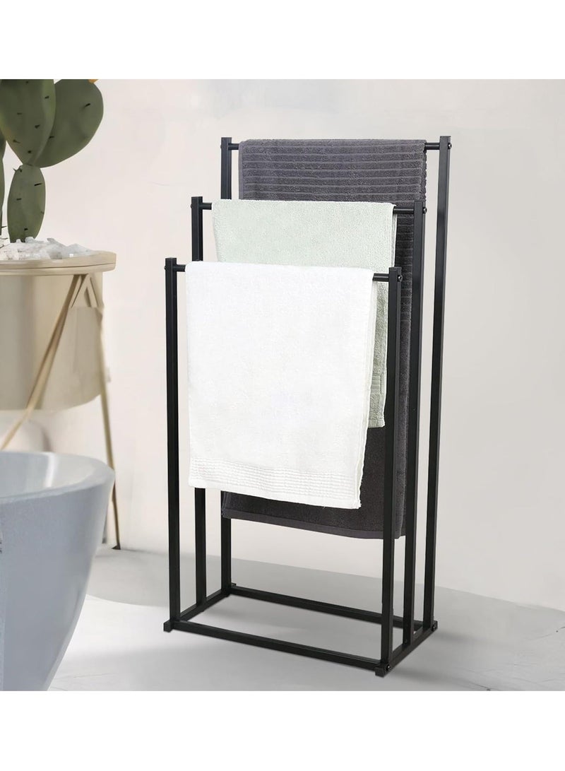 رف مناشف معدني قابل للطي بسعة كبيرة من 3 طبقات، حامل مناشف سلم معدني مطلي مضاد للصدأ، حامل تجفيف، رف منظم حمام الحمام لتوفير المساحة