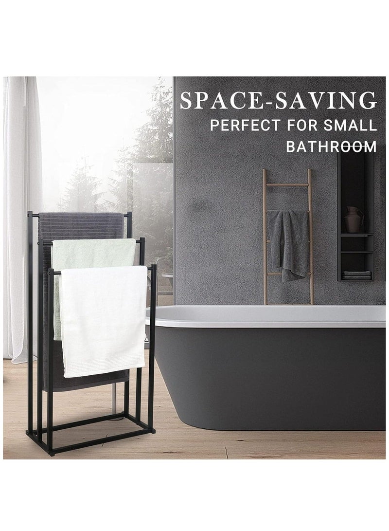 رف مناشف معدني قابل للطي بسعة كبيرة من 3 طبقات، حامل مناشف سلم معدني مطلي مضاد للصدأ، حامل تجفيف، رف منظم حمام الحمام لتوفير المساحة