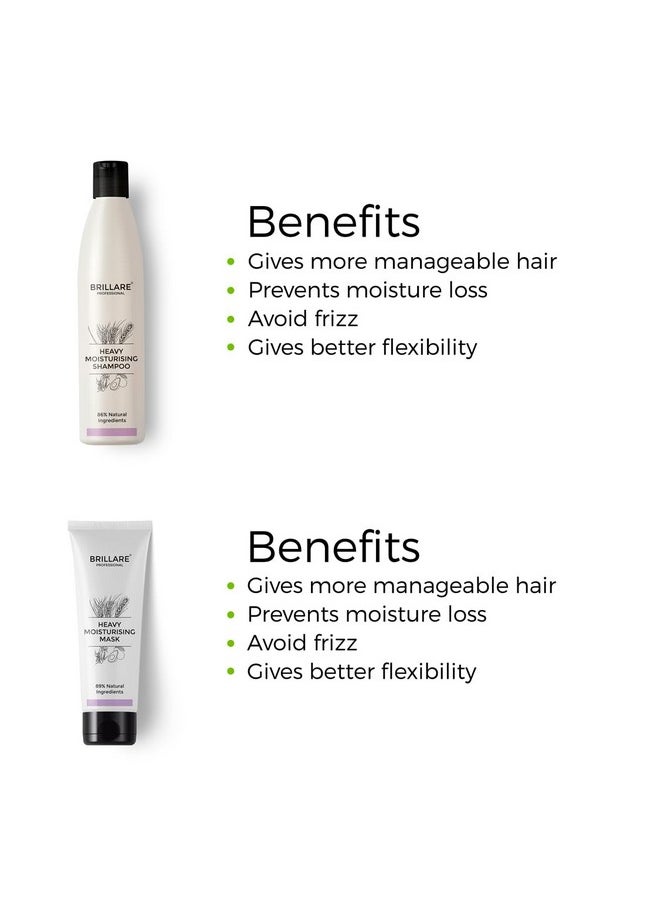 BRILLARE Professional Heavy Moisturising Natural Shampoo & Hair Mask Combo, Enriched With Wheat Germ & Avocado Fruit, Deeply Nourishes Dry And Frizzy Hair Shampoo 300Ml+ Mask 125Ml 