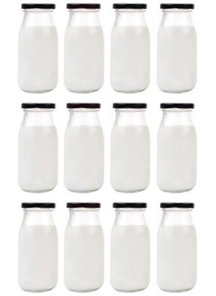 12pcs 7oz Glass Juice Bottles, Reusable Glass Milk Bottles with Lids, Clear Containers for Juicing, Smoothies, Drinking and Other