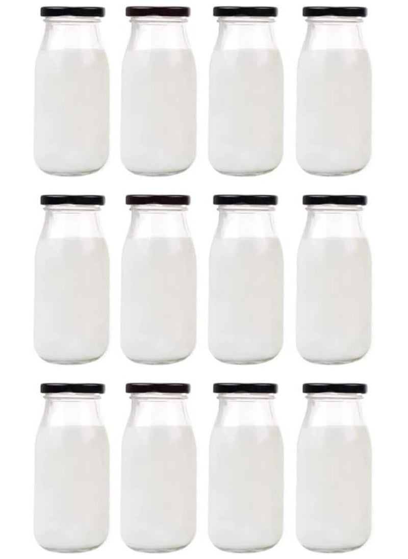 FUFU - 12pcs 7oz Glass Juice Bottles, Reusable Glass Milk Bottles with Lids, Clear Containers for Juicing, Smoothies, Drinking and Other - Image 1