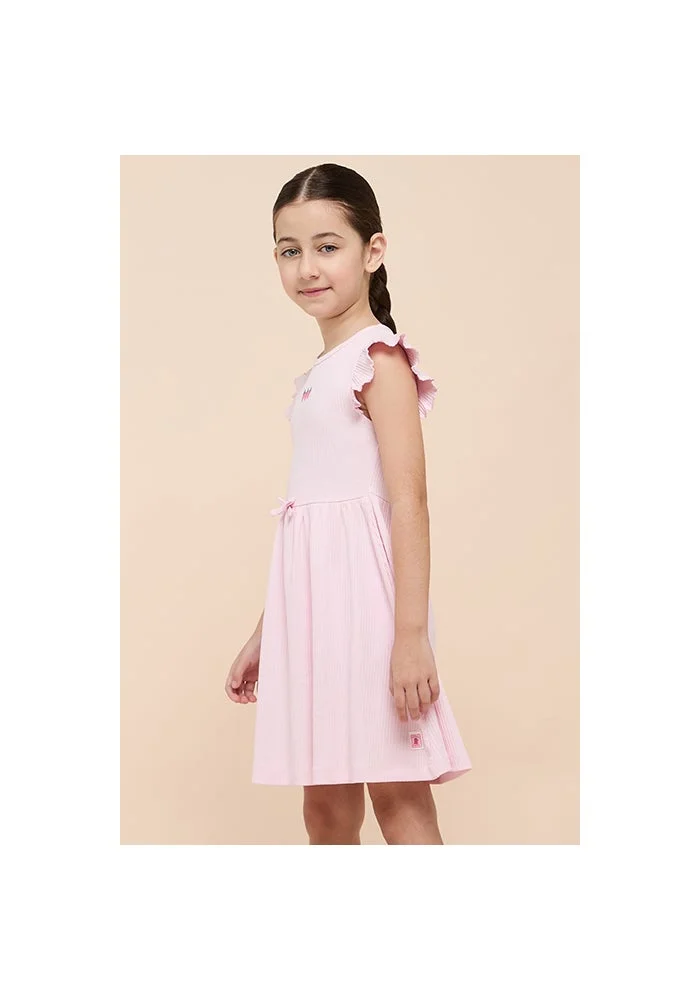 R&b Ribbed Fit & Flare Dress with Crew Neck and Fluter Sleeves