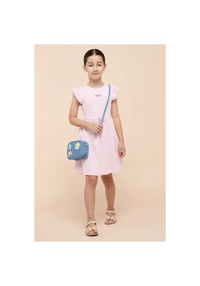 R&b Ribbed Fit & Flare Dress with Crew Neck and Fluter Sleeves