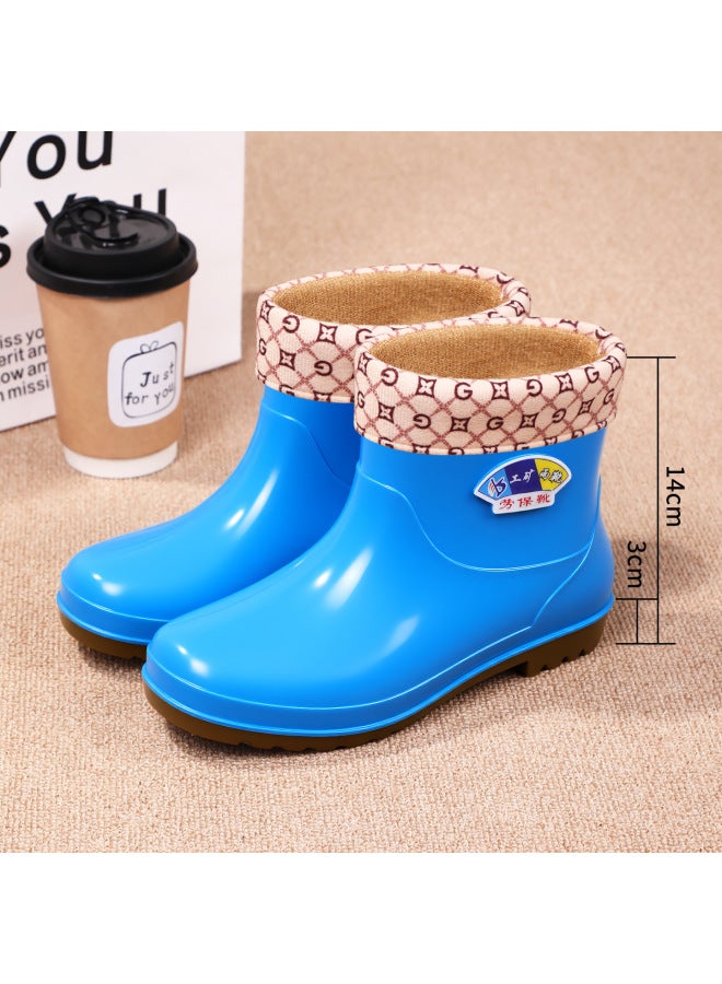 New Fashionable Rain Boots For Women, Mid-calf Thick-soled Waterproof Non-slip Wear-resistant Kitchen Work Shoes, Fleece-lined Warm Short Rain Boots
