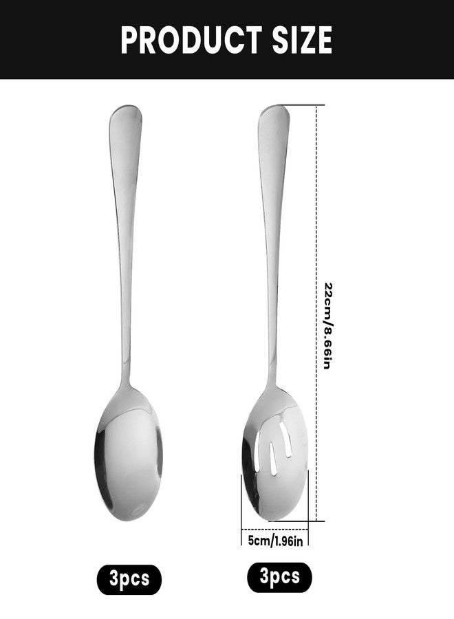 Gabrella 6 Pack Serving Spoons Set with 3 Serving Spoons and 3 Slotted Spoon, 8.6 Inch Large Stainless Steel Buffet Banquet Utensils Cutlery Set for Home, Kitchen, Party - Image 2