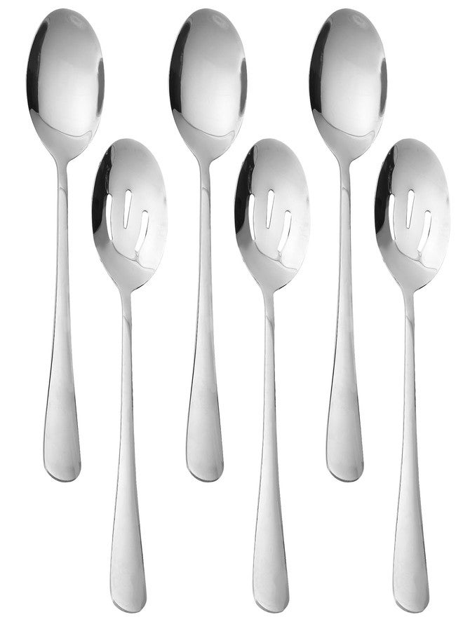 Gabrella 6 Pack Serving Spoons Set with 3 Serving Spoons and 3 Slotted Spoon, 8.6 Inch Large Stainless Steel Buffet Banquet Utensils Cutlery Set for Home, Kitchen, Party - Image 1