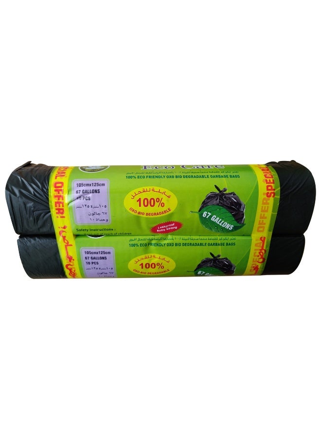 Eco Care Black Garbage Bag Roll, 10S, 67 Gallon - 105 X 125 X 2