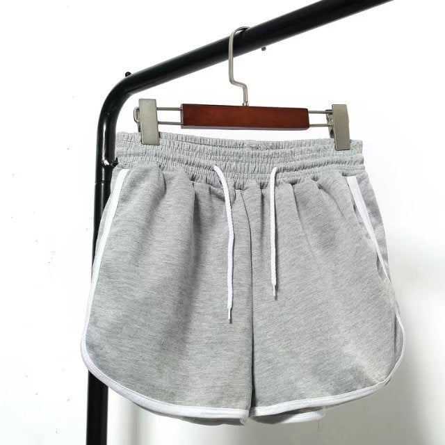 Korean Style plus size Loose Sports Solid Color Shorts Womens Three-point Running Pants Casual Yoga Pants Outer Wear Beach Pajama Pants Grey Bilateral Triple Pants 