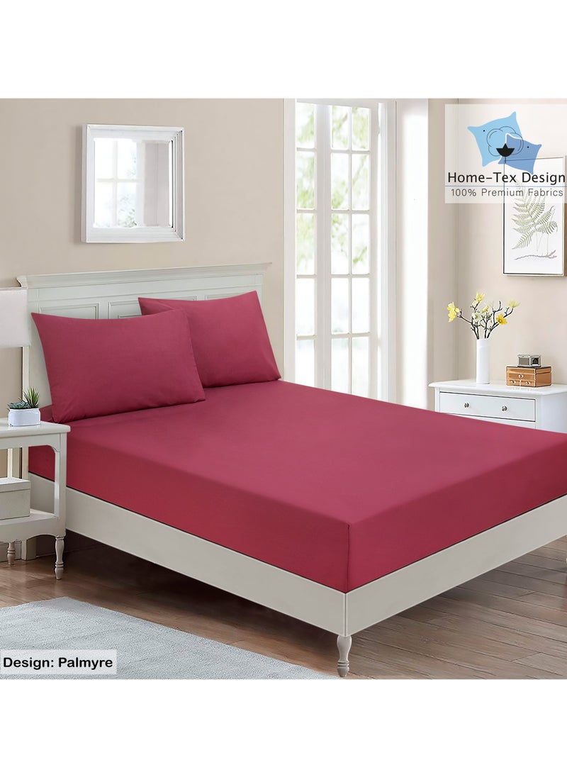Home-Tex Design Hometex Design Premium 100% Long Stable Cotton Fitted Bed Sheet Set Single Size 1 Fitted Sheet 90x200 cm and 1 Pillow Covers 50x80 cm with All Around Elastic Palmyre 