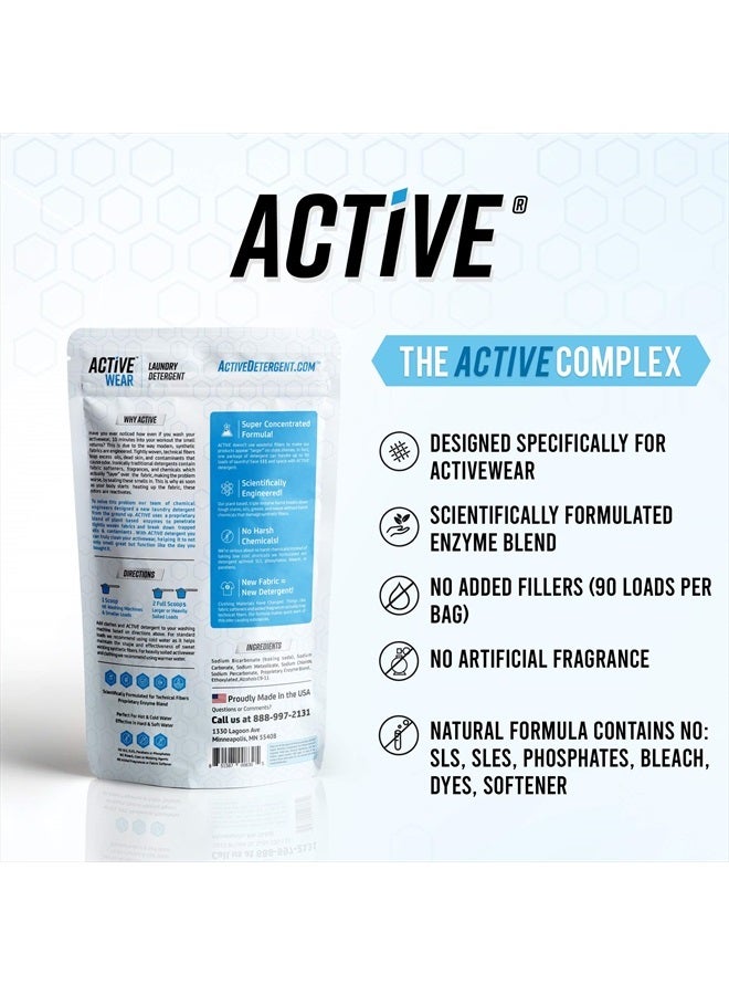 Active منظف الغسيل Active Wear ونقعه - مصمم للملابس الرياضية والتمارين الرياضية - مزيل الروائح الكريهة من خلال تركيز إنزيمي طبيعي لتعزيز الأداء - مسحوق غسيل للملابس الرياضية والصالات الرياضية (90 غسلة)  - Image 2