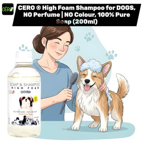 CERO ® High Foam Shampoo for Dogs, NO Perfume | NO Colour, 100% Pure Soap (200ml) - Image 3