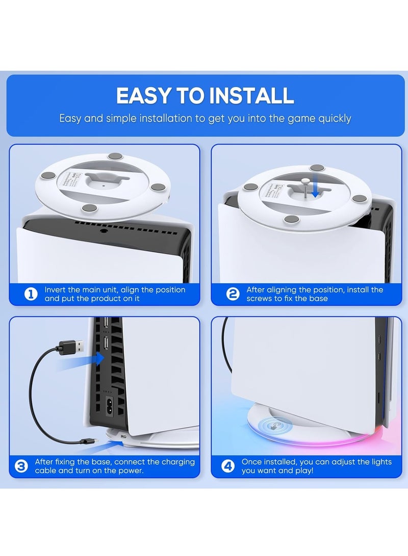 Ipega LED Vertical Stand for PS5 Slim Console Disc and Digital with 14 Light Mode, RGB Base Stand Replacement for Playstation 5 Slim Console with Screw ＆ USB Cable, White - Image 3