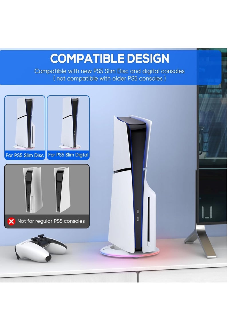 Ipega LED Vertical Stand for PS5 Slim Console Disc and Digital with 14 Light Mode, RGB Base Stand Replacement for Playstation 5 Slim Console with Screw ＆ USB Cable, White - Image 2