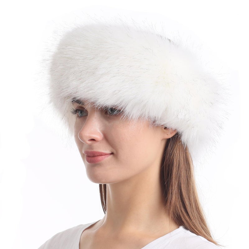 LA CARRIE Faux Fur Headband with Stretch Women's Winter Earwarmer Earmuff (White) - Image 1