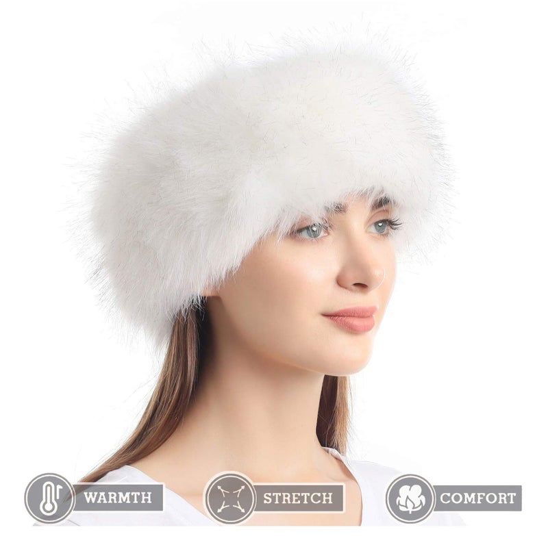 LA CARRIE Faux Fur Headband with Stretch Women's Winter Earwarmer Earmuff (White) - Image 4