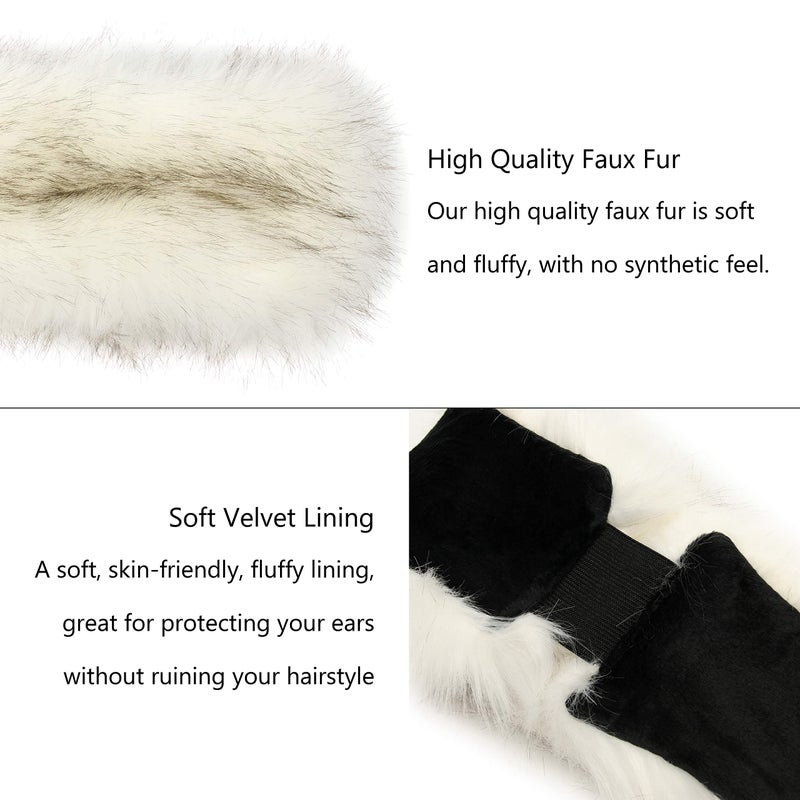 LA CARRIE Faux Fur Headband with Stretch Women's Winter Earwarmer Earmuff (White) - Image 3