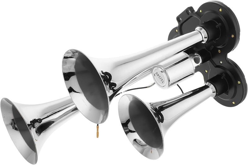 Three Trumpet Air Horn Kit 12/24v for Trucks with M8 Air Fitting Loud Adjustable for Cars Motorcycles and Heavy Vehicles - Image 1
