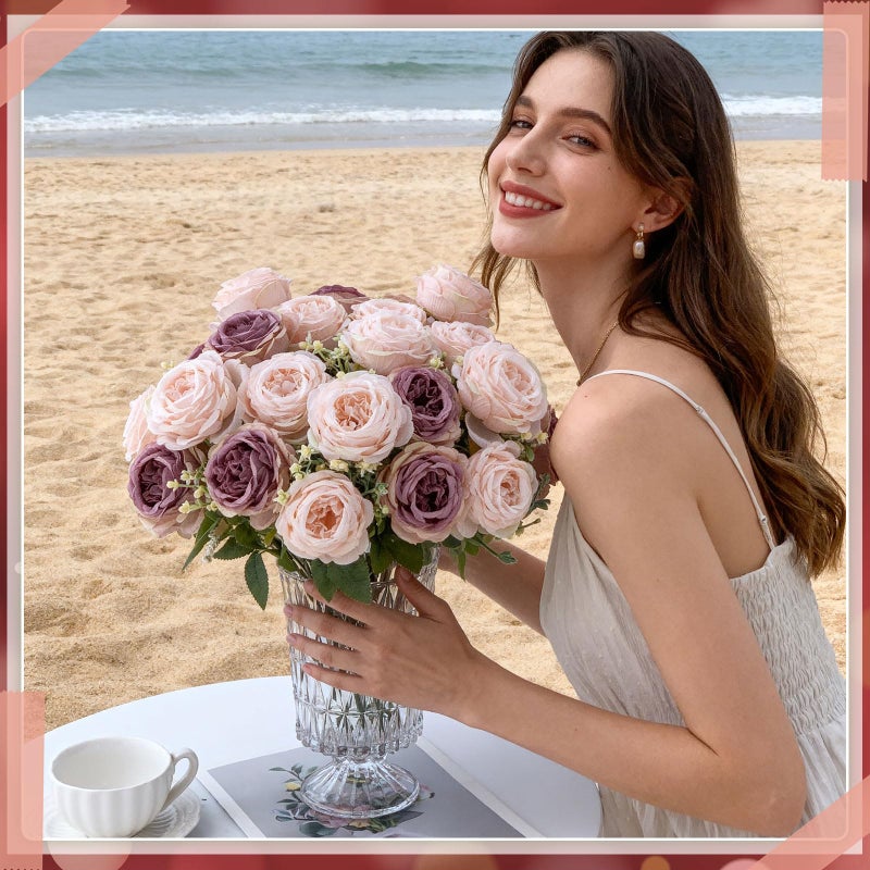 Geosar 24 Bundles Artificial Peonies Flowers Fake Silk Peony Bouquet Faux Peonies Flowers Bulk for Decoration Vase Floral Arrangements Wedding Party Table (Dusty Rose) - Image 5