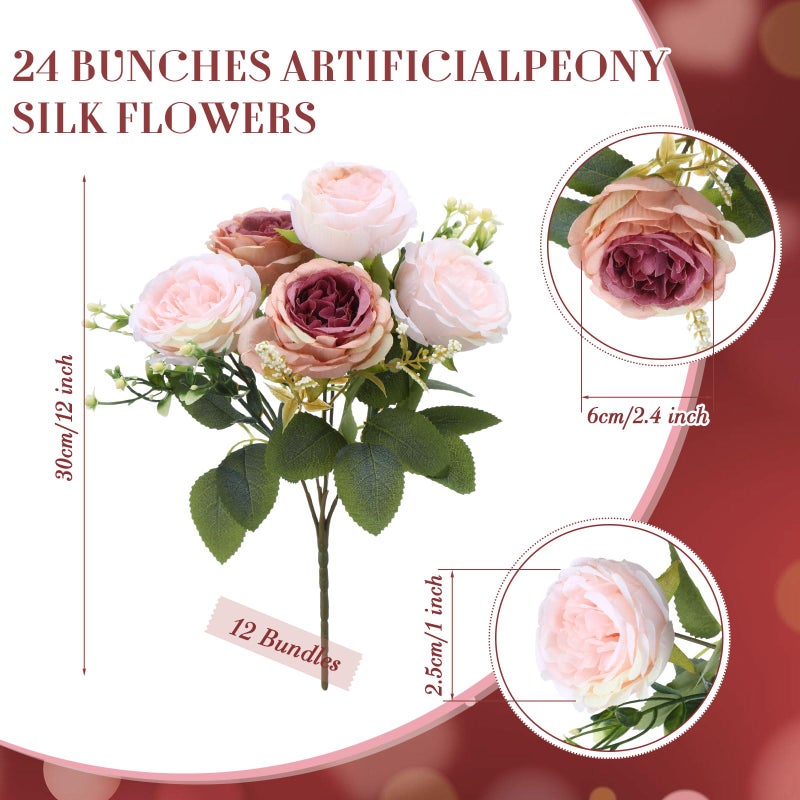 Geosar 24 Bundles Artificial Peonies Flowers Fake Silk Peony Bouquet Faux Peonies Flowers Bulk for Decoration Vase Floral Arrangements Wedding Party Table (Dusty Rose) - Image 2