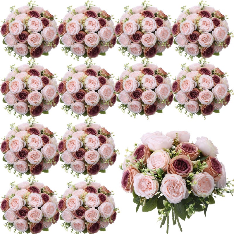 Geosar 24 Bundles Artificial Peonies Flowers Fake Silk Peony Bouquet Faux Peonies Flowers Bulk for Decoration Vase Floral Arrangements Wedding Party Table (Dusty Rose) - Image 1
