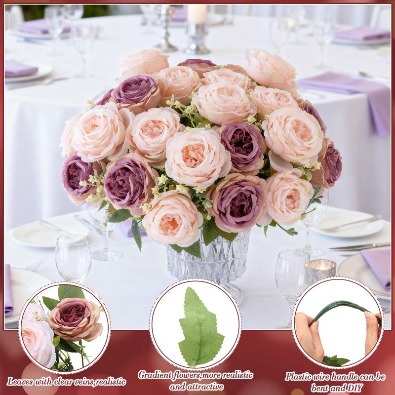 Geosar 24 Bundles Artificial Peonies Flowers Fake Silk Peony Bouquet Faux Peonies Flowers Bulk for Decoration Vase Floral Arrangements Wedding Party Table (Dusty Rose) - Image 3