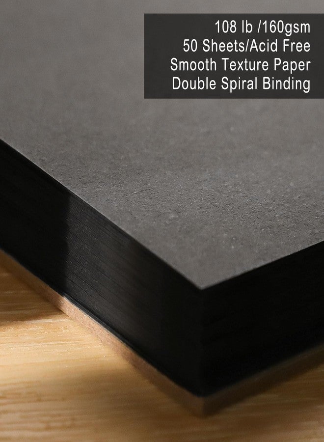 Prudiut 50 Sheets Black Paper Sketchbook, 108 lb/160gsm Heavyweight Black Sketch Pad 9×12in, Acid-Free Drawing Paper, Spiral Bound Sketch Book for Kids, Teens, Artist - Image 3