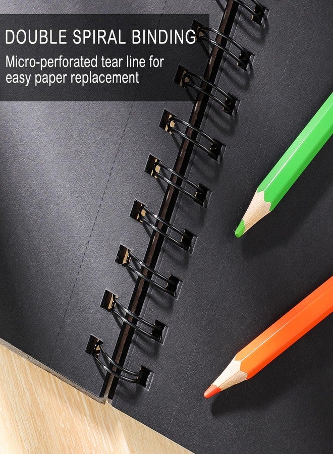 Prudiut 50 Sheets Black Paper Sketchbook, 108 lb/160gsm Heavyweight Black Sketch Pad 9×12in, Acid-Free Drawing Paper, Spiral Bound Sketch Book for Kids, Teens, Artist - Image 4