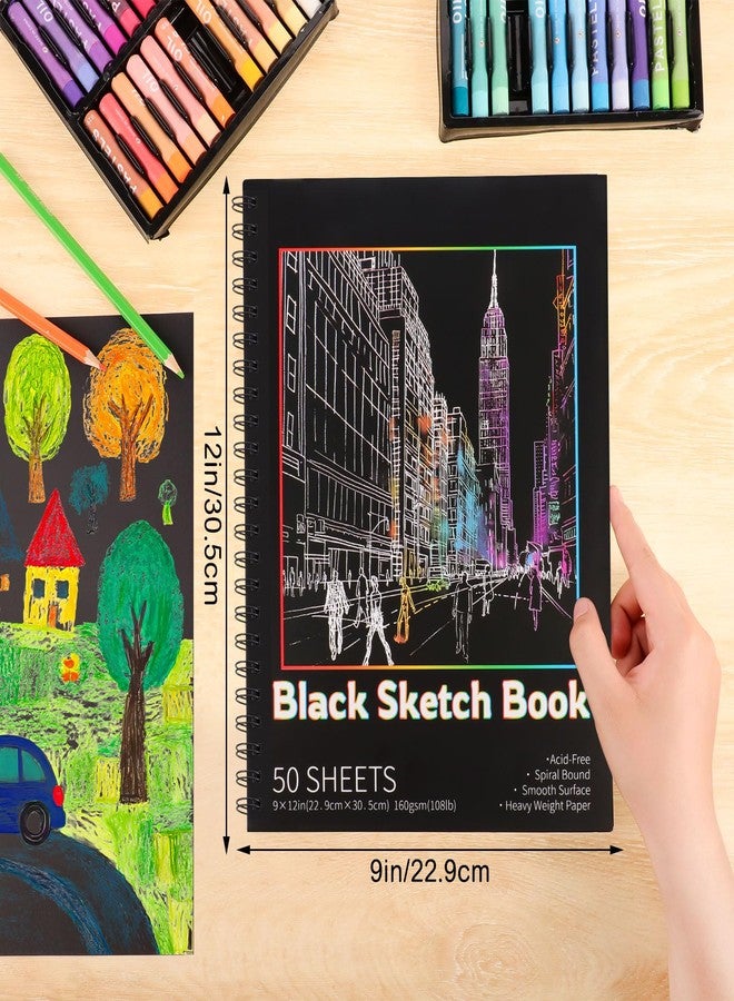 Prudiut 50 Sheets Black Paper Sketchbook, 108 lb/160gsm Heavyweight Black Sketch Pad 9×12in, Acid-Free Drawing Paper, Spiral Bound Sketch Book for Kids, Teens, Artist - Image 2