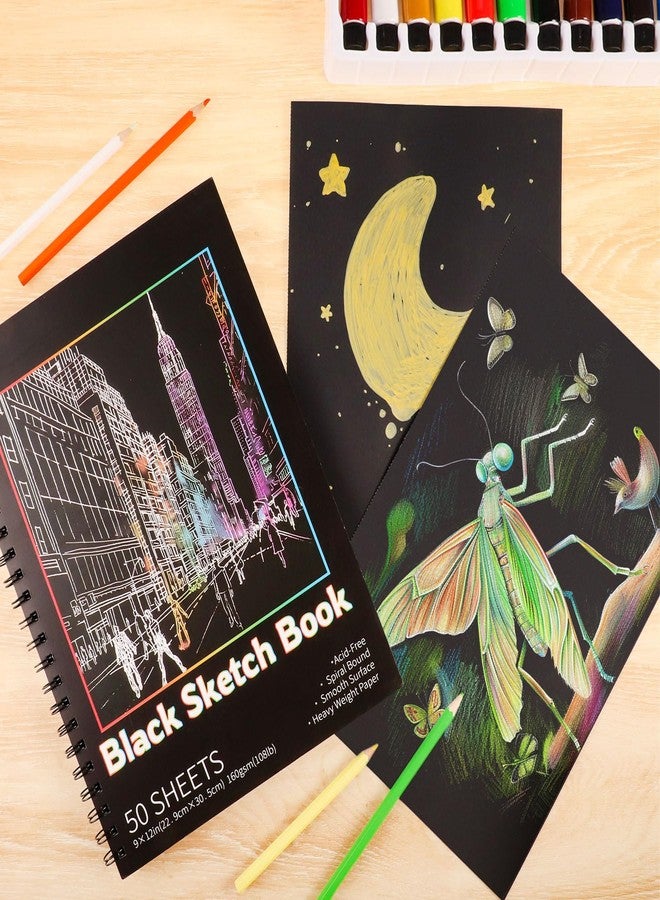 Prudiut 50 Sheets Black Paper Sketchbook, 108 lb/160gsm Heavyweight Black Sketch Pad 9×12in, Acid-Free Drawing Paper, Spiral Bound Sketch Book for Kids, Teens, Artist - Image 5